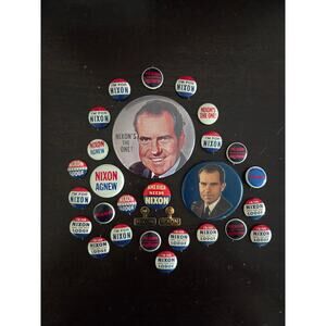 Lot of 29 Vintage 1960–72 Nixon Political Campaign Buttons & Pins Americana